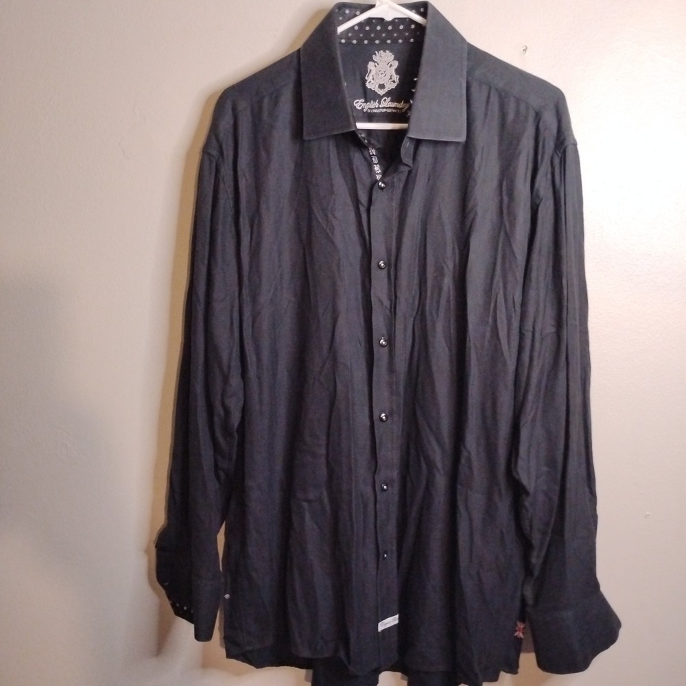 English Laundry Button Up, Xlarge, Black,Collar And Sleeve Rolls Distinct